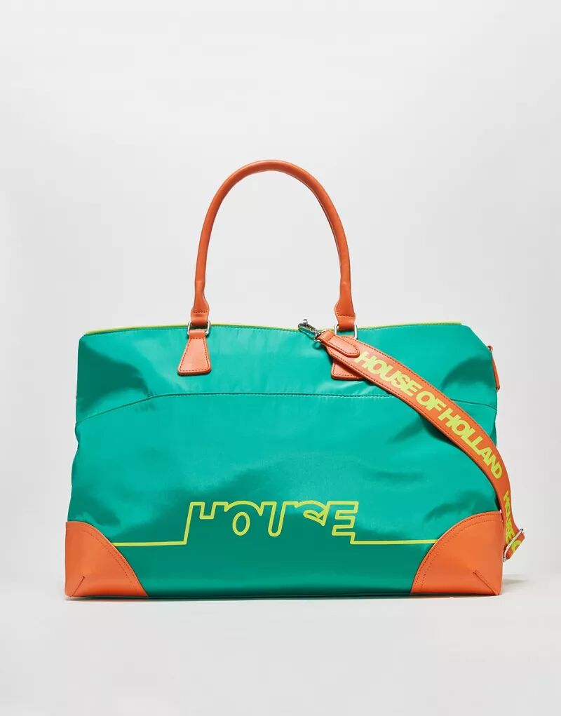 Зеленая дорожная сумка с логотипом House of Holland