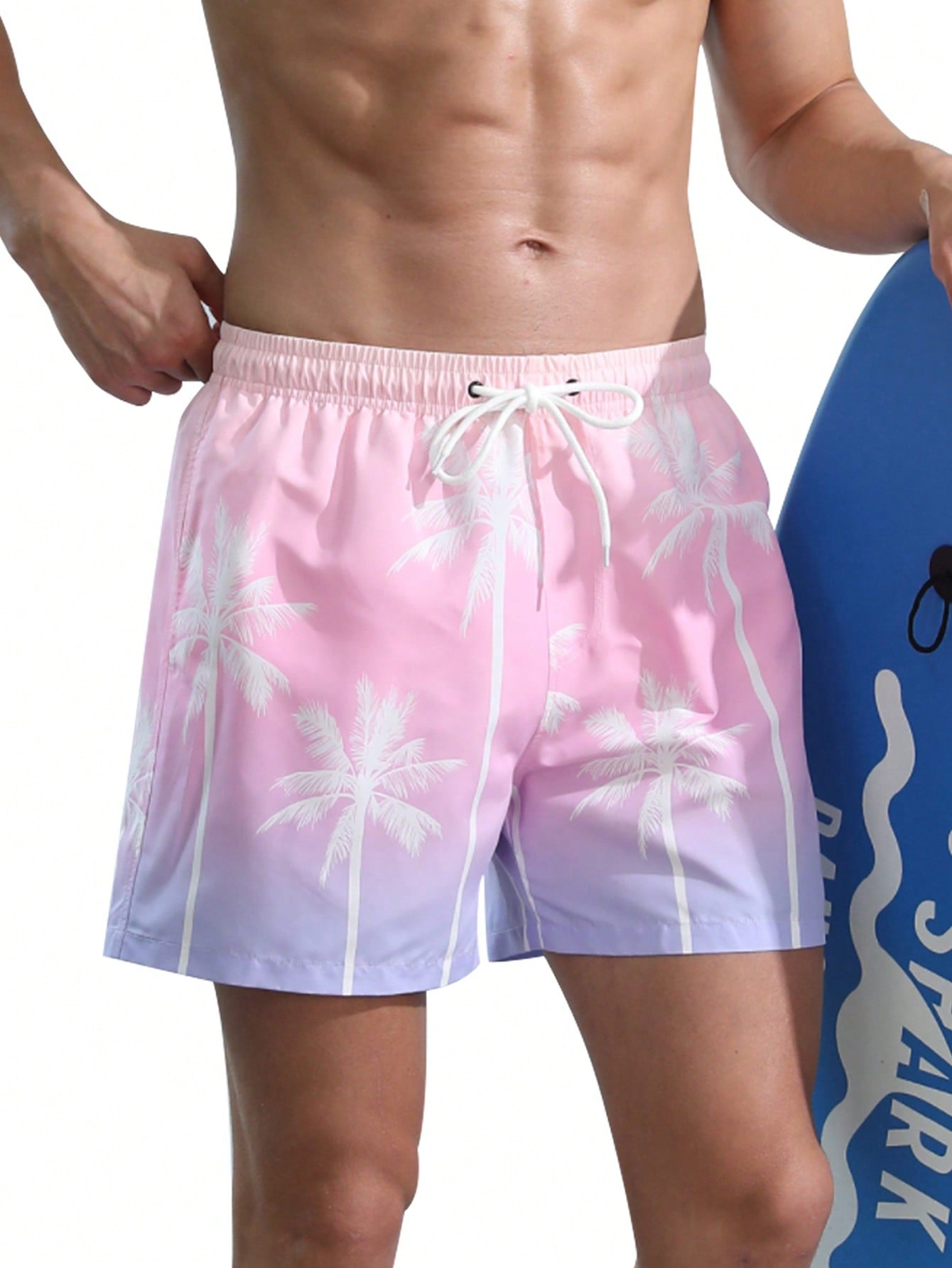 Мужские пляжные шорты с эластичным поясом и шнурком с принтом кокосовой пальмы и градиентным цветом, сиреневый фиолетовый серые пляжные шорты summerhit с принтом пальмы