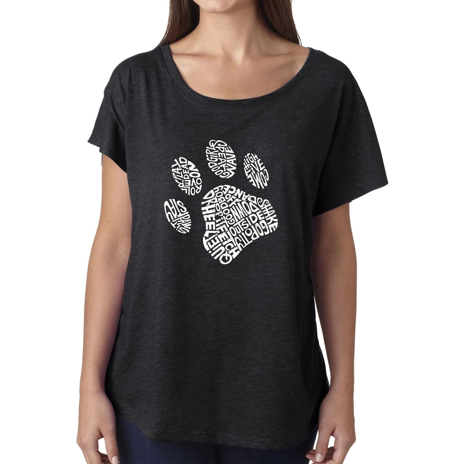 Dog Paw — женская рубашка «летучая мышь» Word Art LA Pop Art