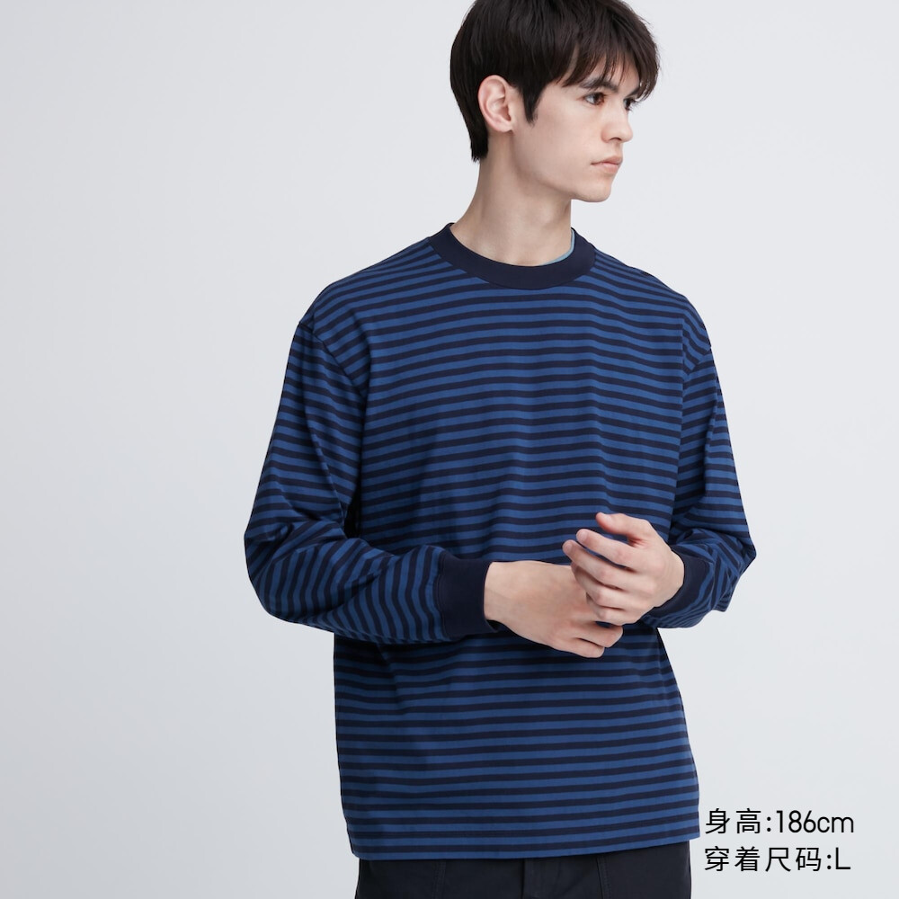 

Свитшот Uniqlo унисекс с круглым вырезом в полоску, темно-синий