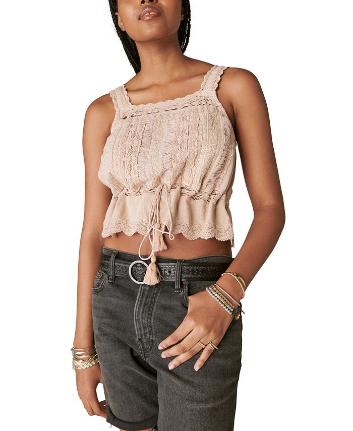 

Женская винтажная кружевная майка с вышивкой Lucky Brand, розовый