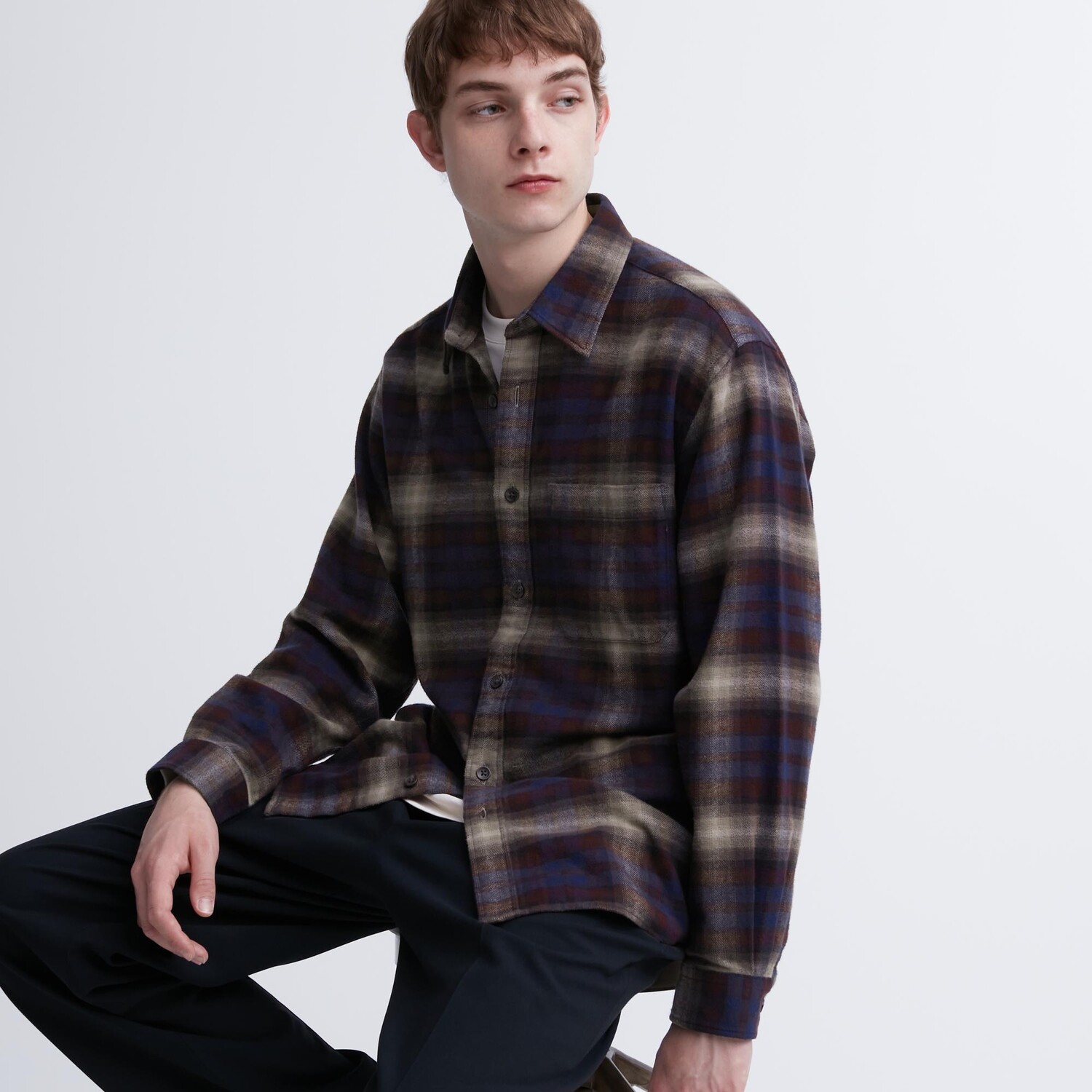 

Фланелевая рубашка в клетку с длинным рукавом Uniqlo, бордовый