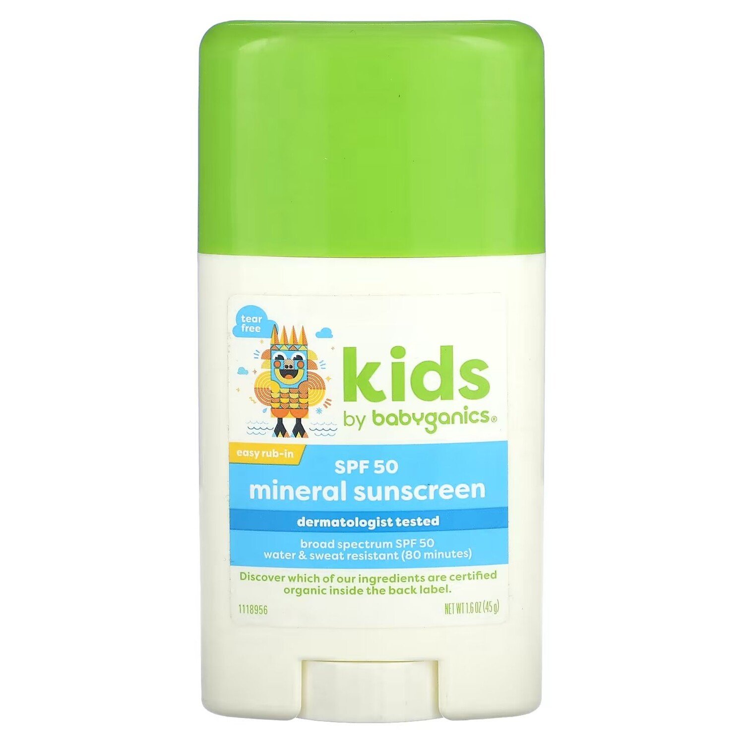 

Детский минеральный солнцезащитный крем, SPF 50, 1,6 унции (45 г) Babyganics