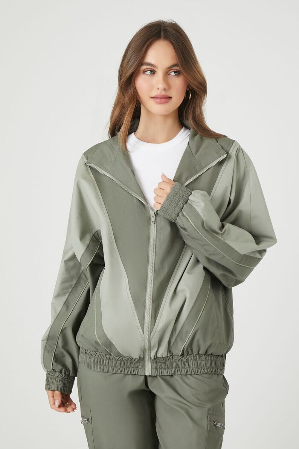 

Двухцветный бомбер из поплина Forever 21, оливковый, Зеленый