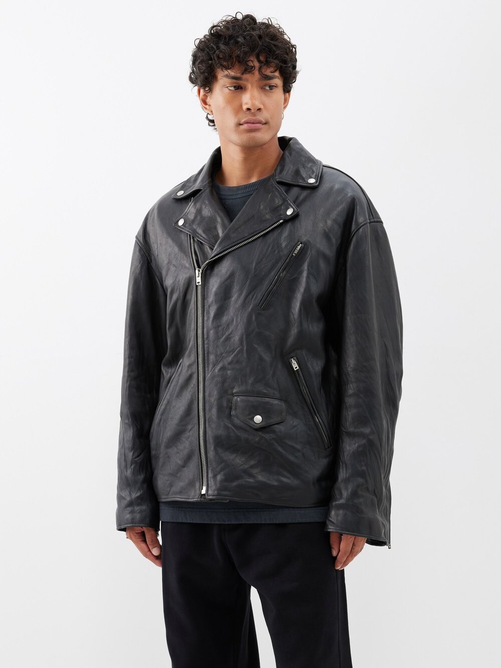 

Байкерская куртка liker из потертой кожи Acne Studios, черный