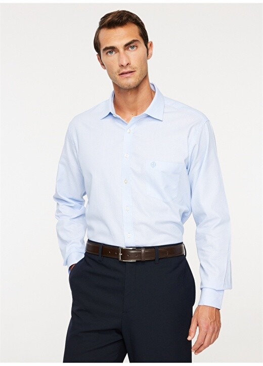 

Бело-синяя мужская рубашка Comfort Fit с классическим воротником Beymen Business Privé