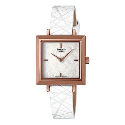Часы Casio Sheen Minimalistic Business Analog Cube Watch 'Brown Gold White', белый