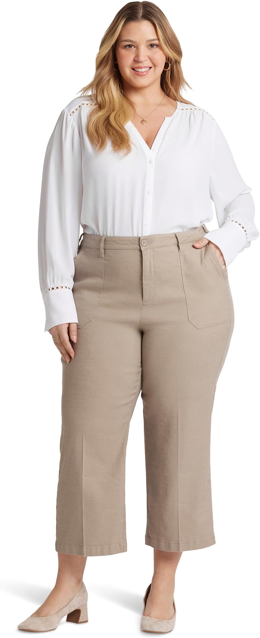 

Брюки NYDJ Plus Wide Leg Cropped Cargo, цвет Saddlewood