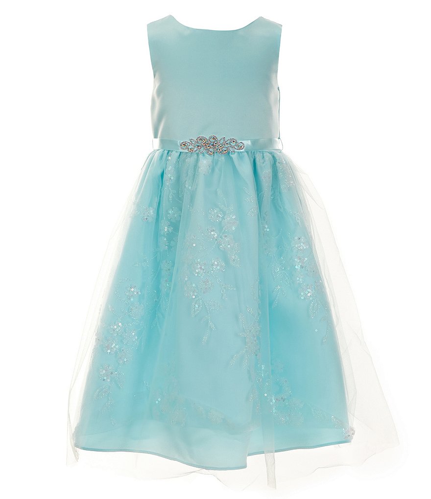 Rare Editions Little Girls 2T-6X Бальное платье без рукавов с атласным лифом/присборками, украшенное блестками и юбкой с блестками, синий