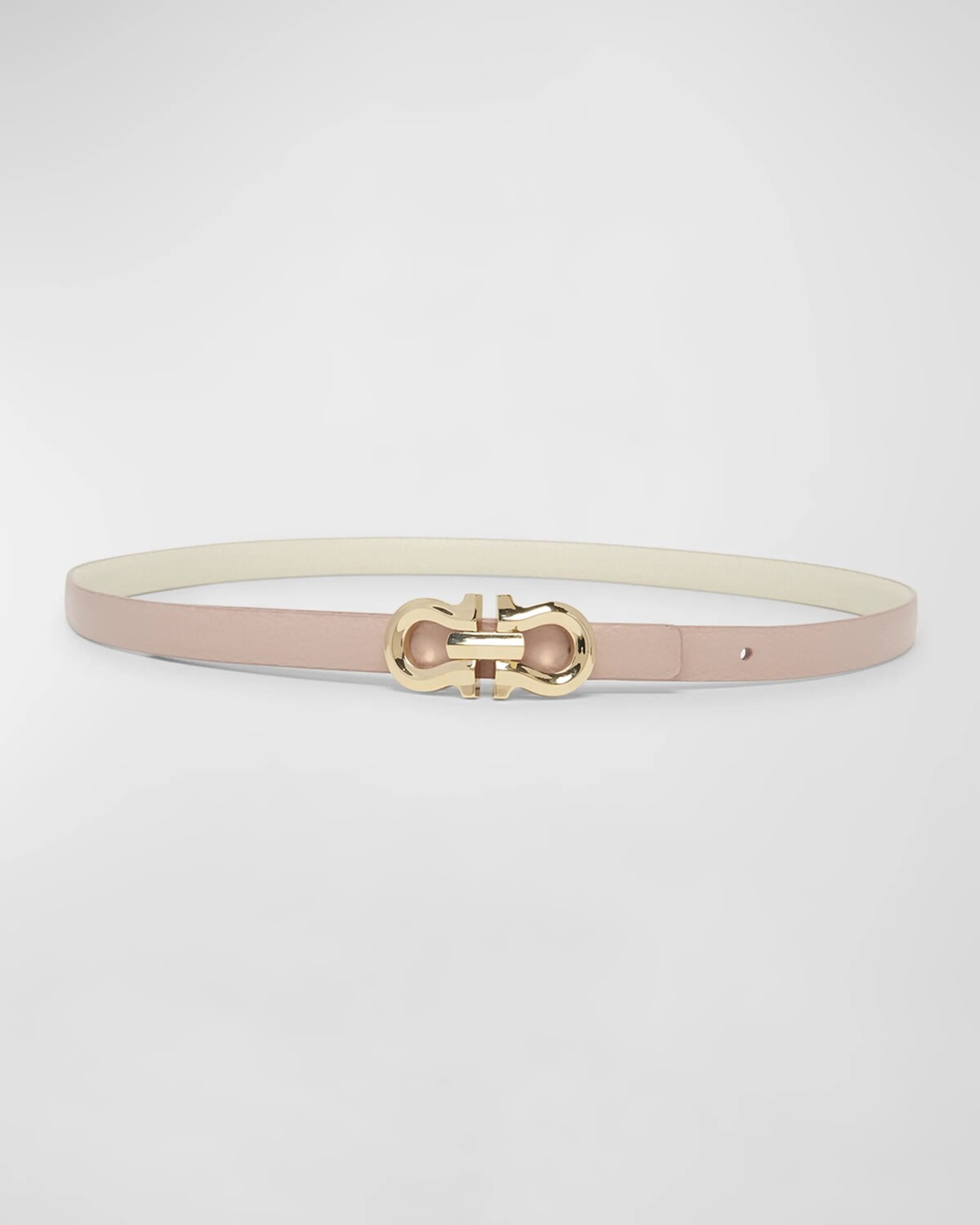 

Двусторонний кожаный узкий ремень Gancio Contour Ferragamo, цвет Mascarpone Rose