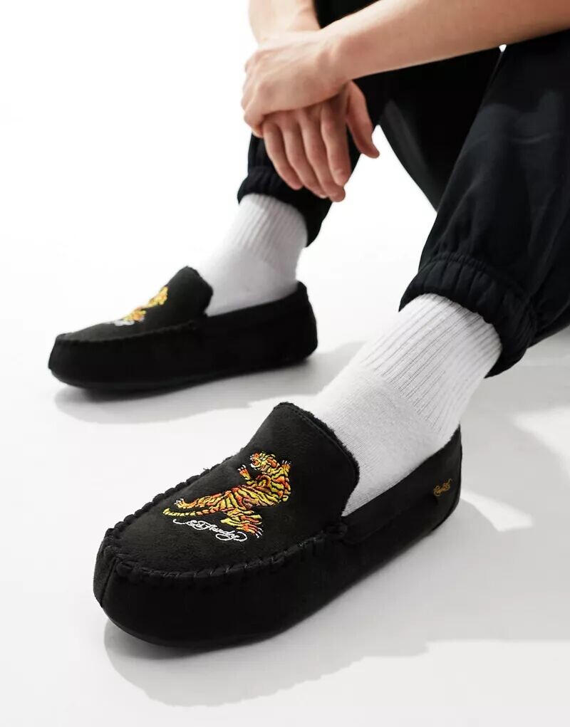 

Черные мокасины Ed Hardy с вышивкой тигра