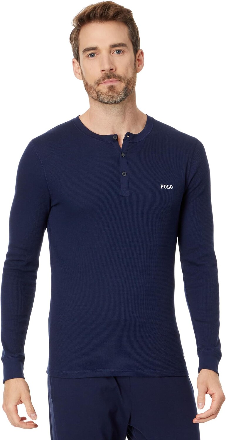 

Вафельная футболка с длинным рукавом Polo Ralph Lauren, цвет Cruise Navy/White Logo & Pony Player