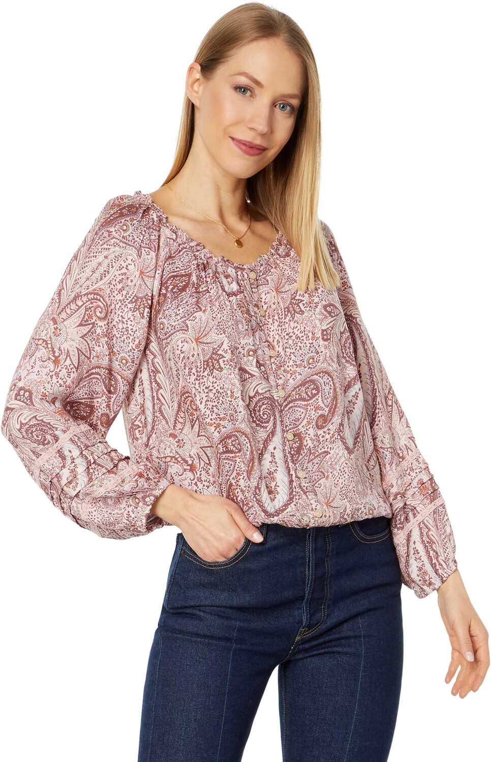 

Блузка с пузырьковым краем и принтом Lucky Brand, цвет Pink Multi