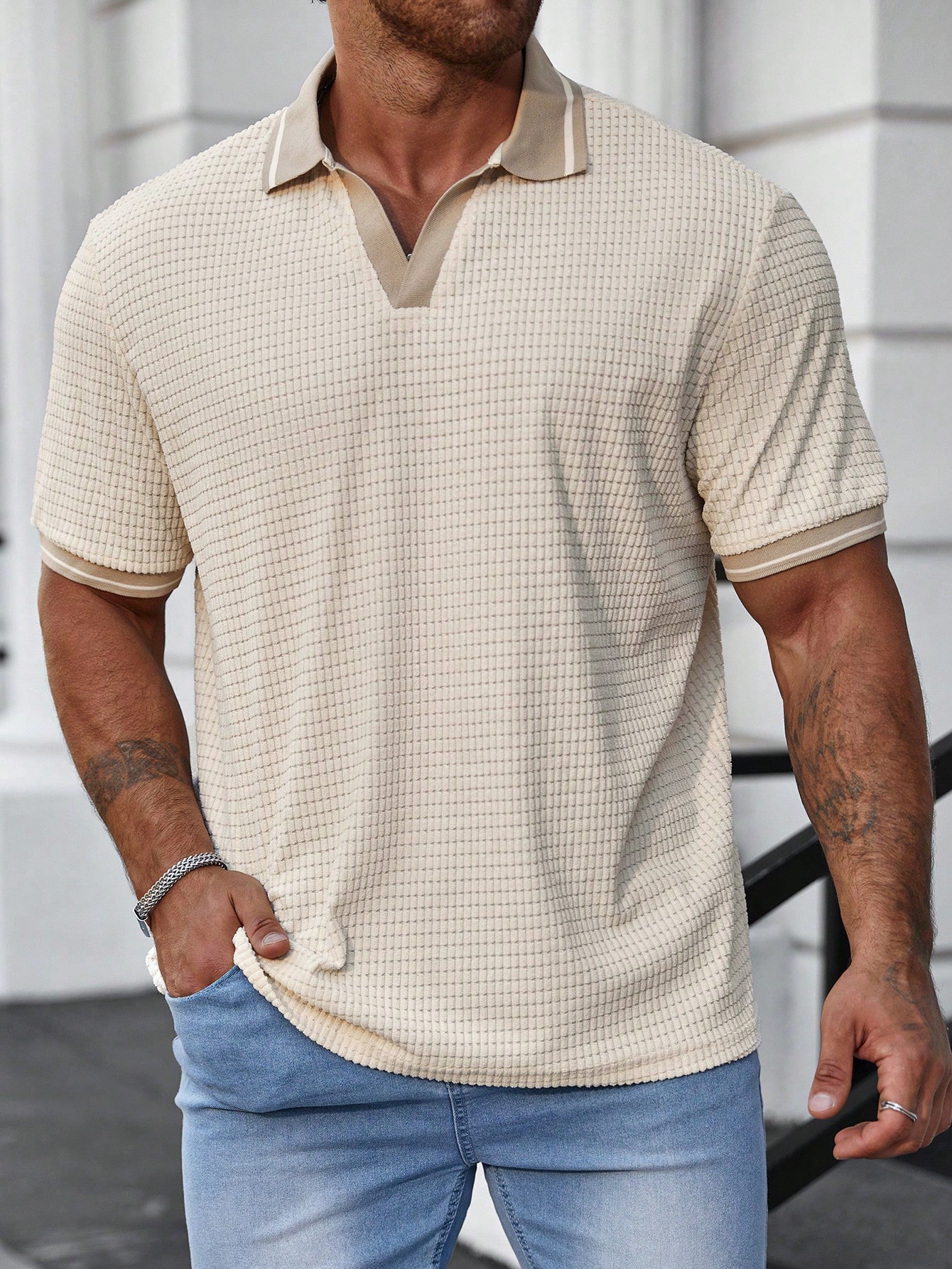 Мужская рубашка-поло больших размеров Manfinity Homme с цветными блоками, абрикос