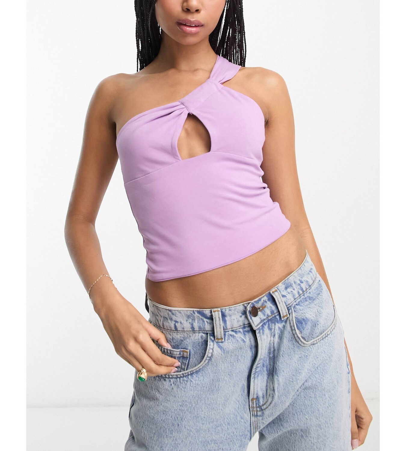 

Сиреневый солнцезащитный топ на одно плечо с узлом спереди ASOS DESIGN