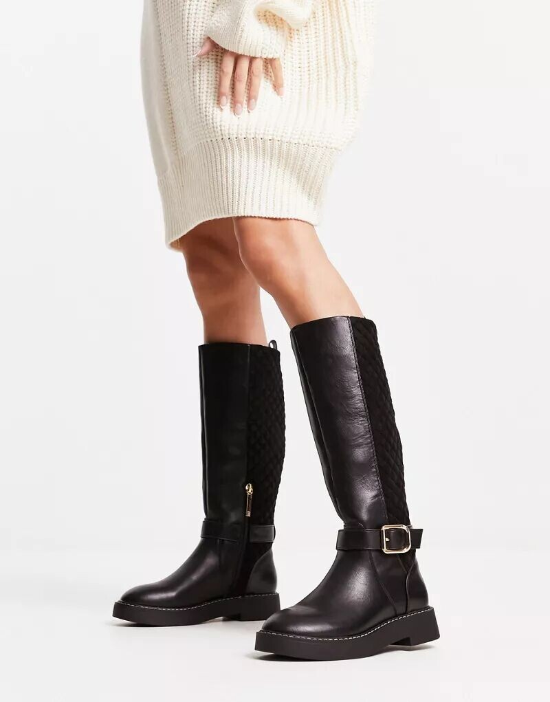 

Черные стеганые высокие ботинки с пряжками River Island