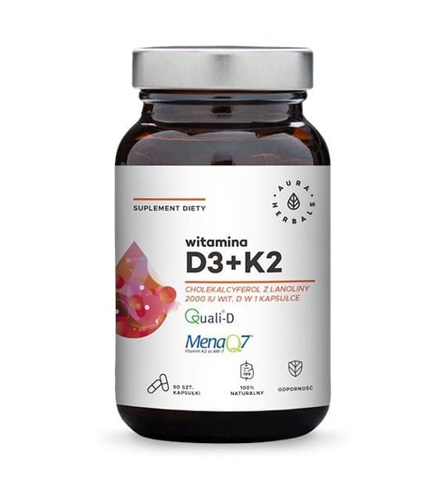 Aura Herbals, Витамин D3 2000 МЕ + K2, 90 капсул aura herbals witamina d3 4000 iu k2 витамин d3 k2 90 шт