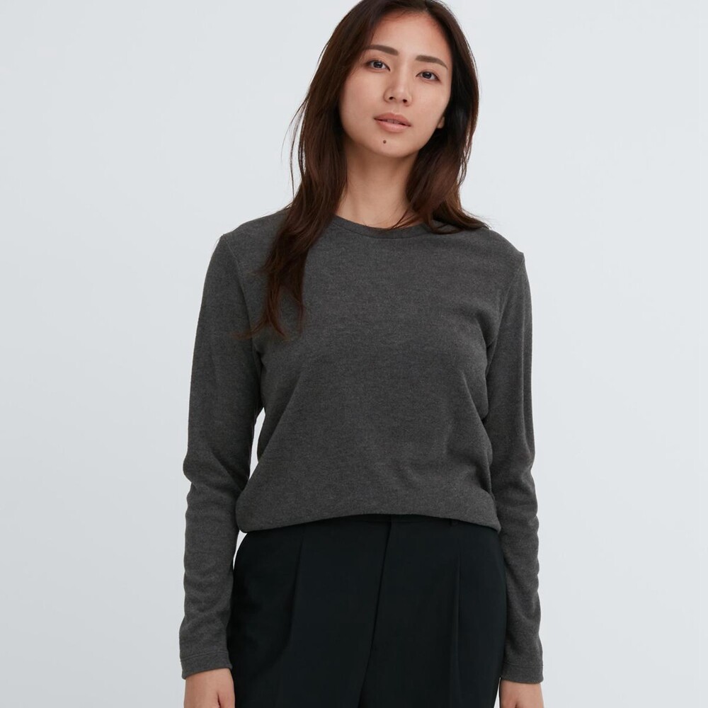 

Женский пуловер Uniqlo HEATTECH с круглым вырезом, сине-серый