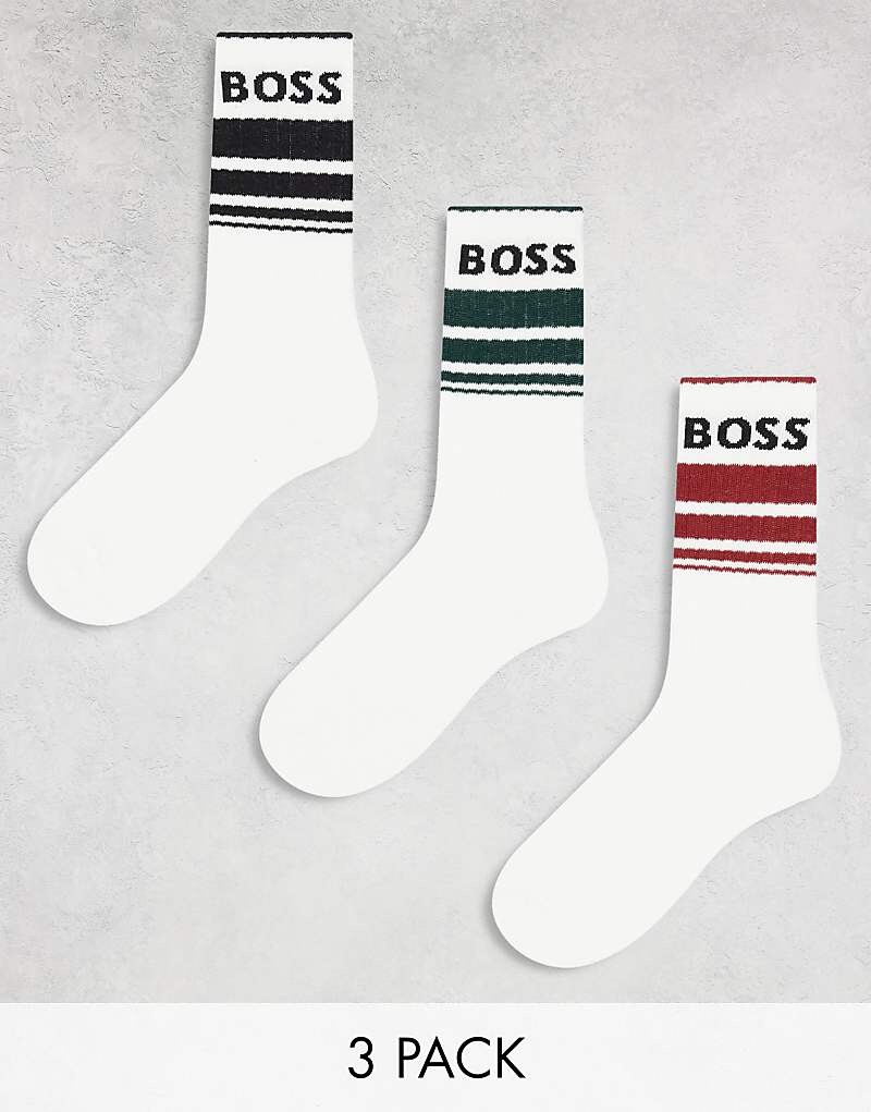 

BOSS Bodywear – Комплект из 3 пар белых носков со спортивными полосками и логотипом