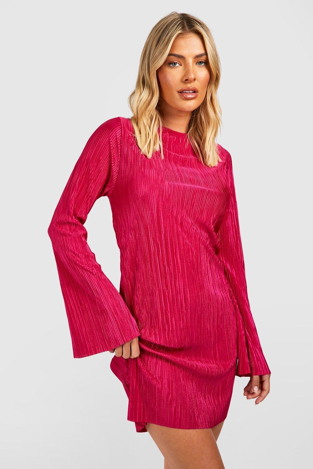 

Платье плиссированного рукава Boohoo, розовый