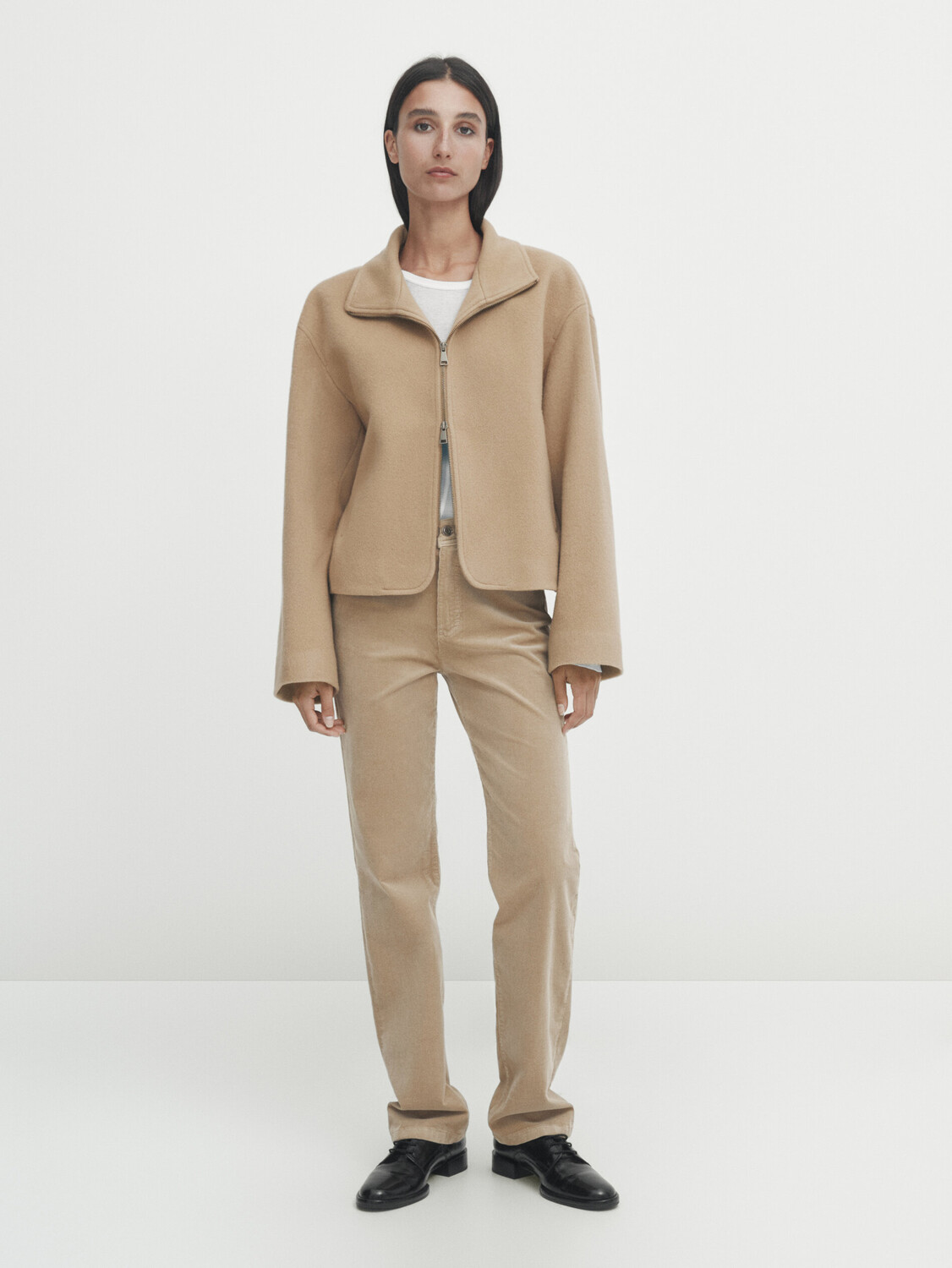 

Брюки свободного прямого кроя Massimo Dutti, бежевый