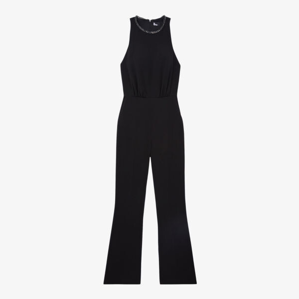 

Комбинезон из эластичной ткани с воротником-бретелькой и цепочкой The Kooples, черный