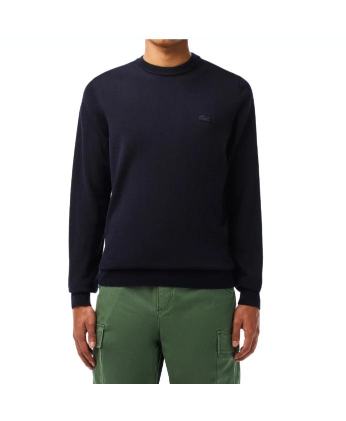 

Свитер с круглым вырезом из мериносовой шерсти Lacoste, синий