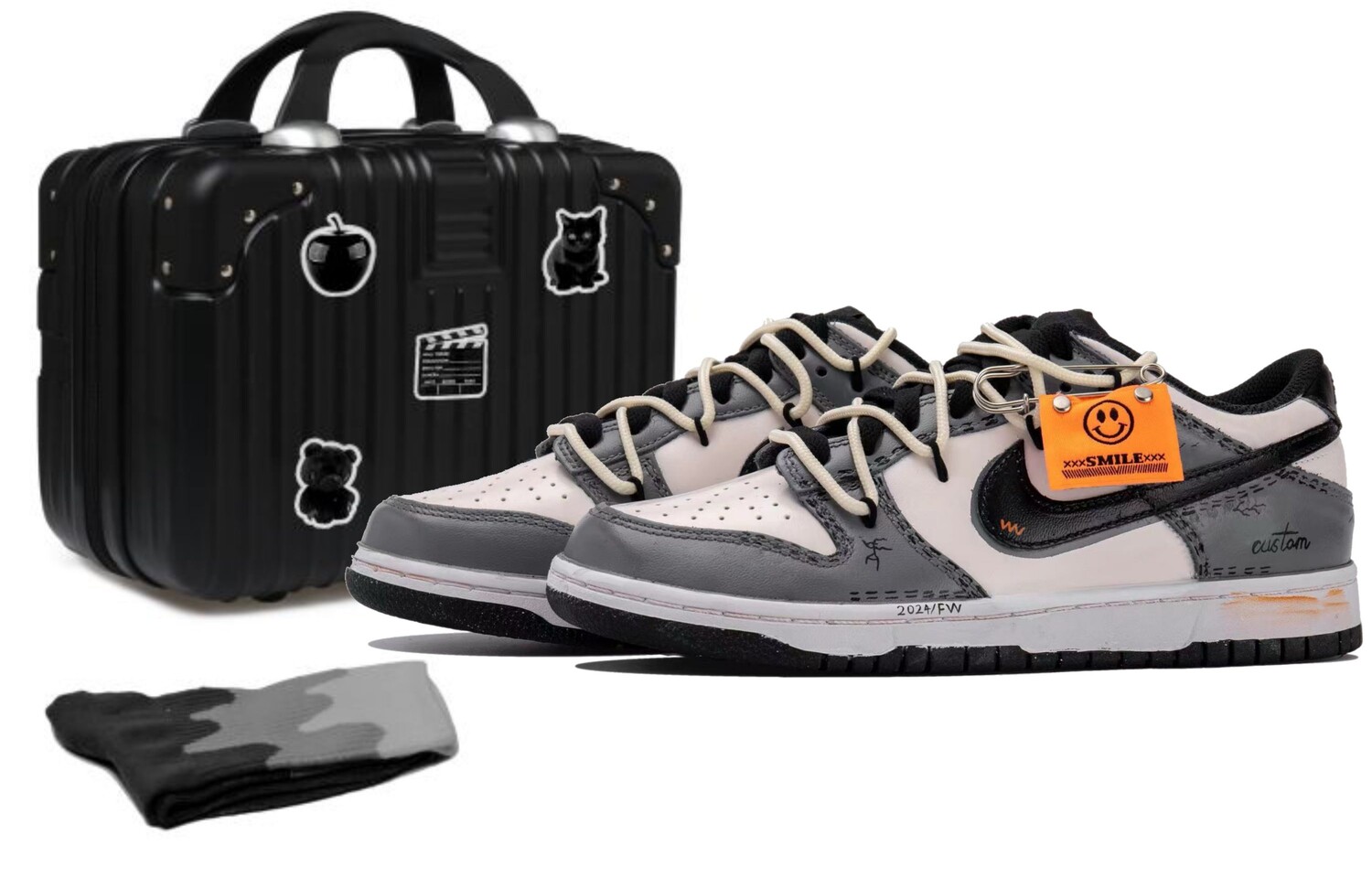

Кроссовки Nike Dunk Skateboarding Shoes Women's Low-top Black/white/gray, черный/серый
