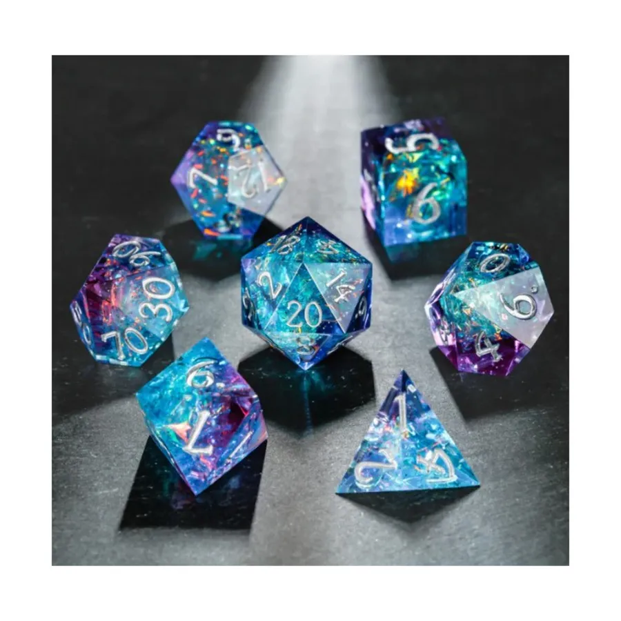 

Набор Poly — фиолетово-синий блеск с серебром (7), Resin Dice (Crystal Maggie)