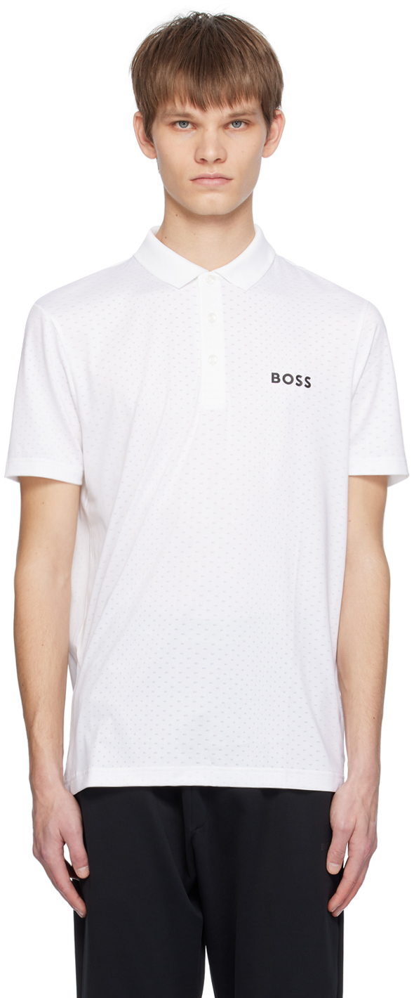 Белая рубашка-поло из жаккардового деграде Boss