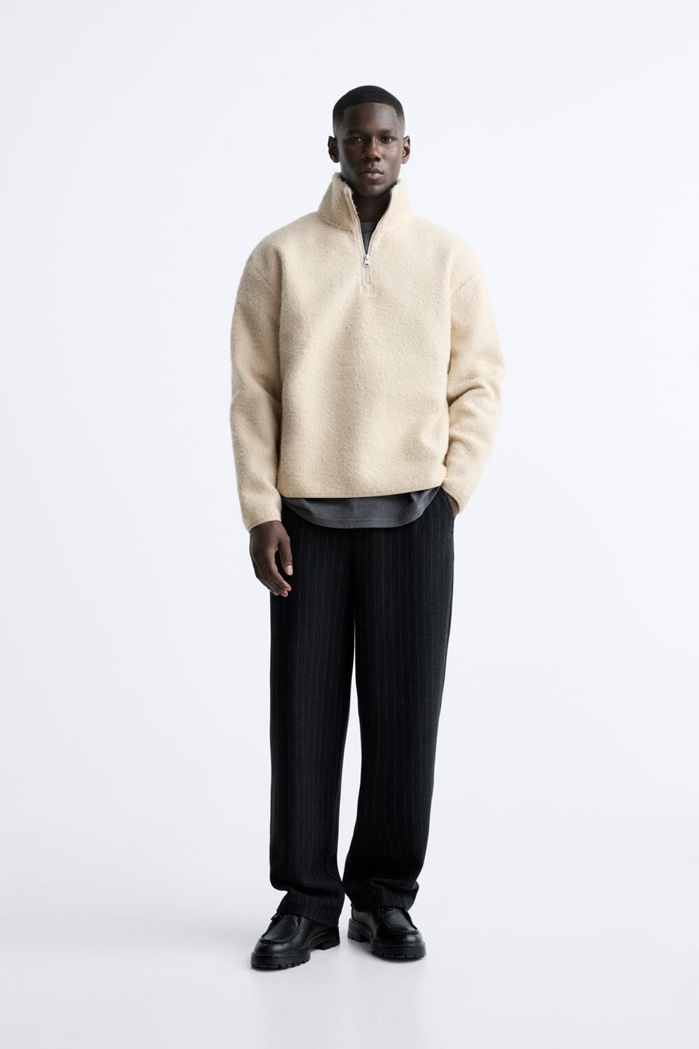 

Фактурная толстовка на молнии ZARA, песочный, Бежевый