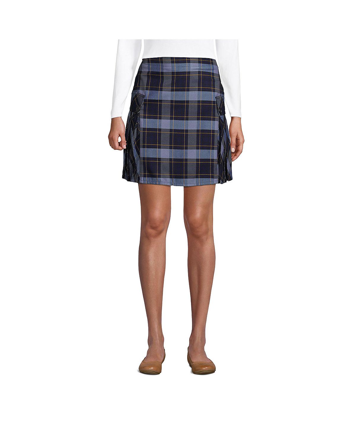 Школьная форма, женская юбка в клетку со складками по бокам выше колена Lands' End