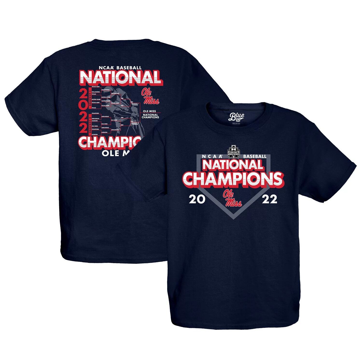 

Молодежная синяя футболка темно-синего цвета 84 Ole Miss Rebels 2022 NCAA, мужская футболка с расписанием чемпионов Мировой серии бейсбольного колледжа NCAA Unbranded