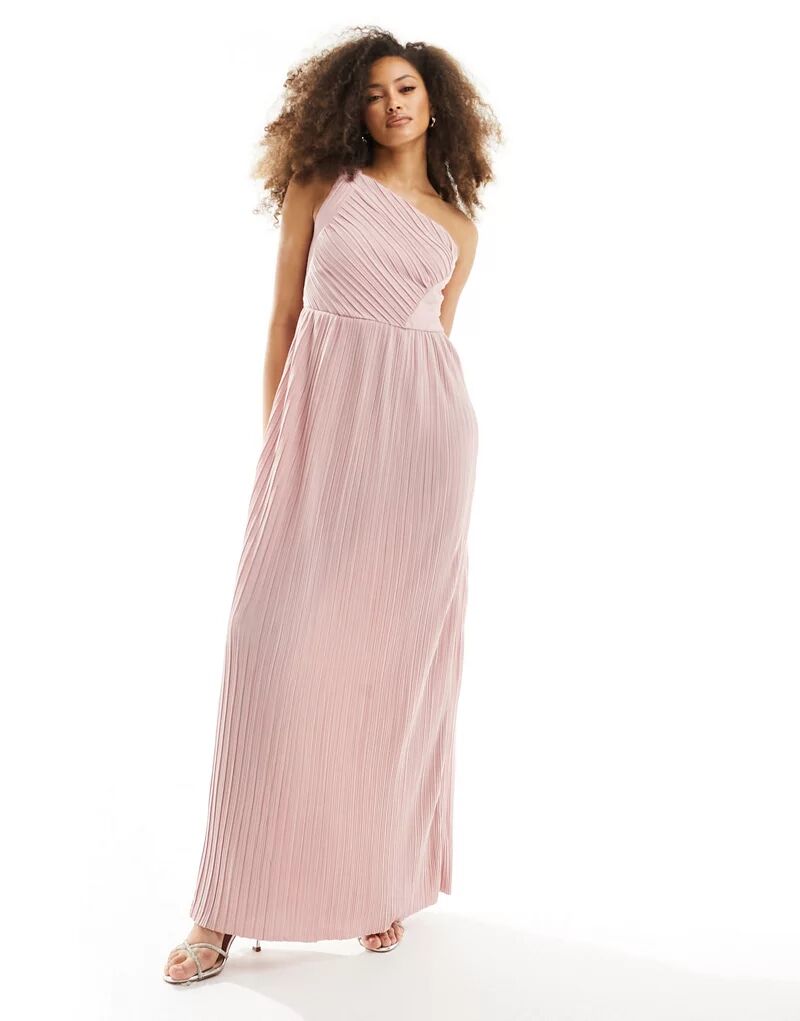 Розовое платье макси на одно плечо со складками Y.A.S Bridesmaid