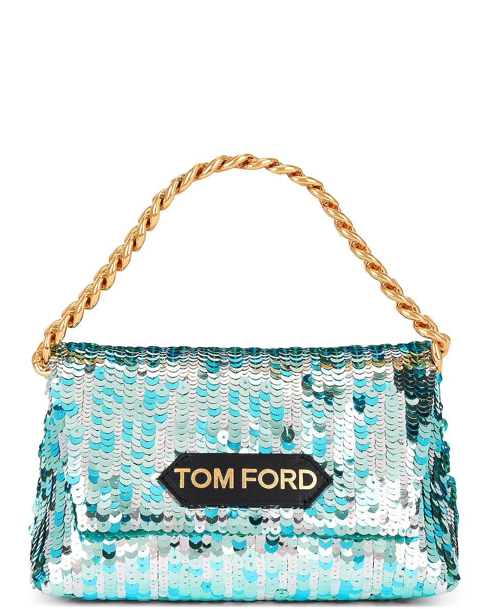 

Сумка-клатч Tom Ford Sequins Label Mini Chain, цвет Aqua & Black