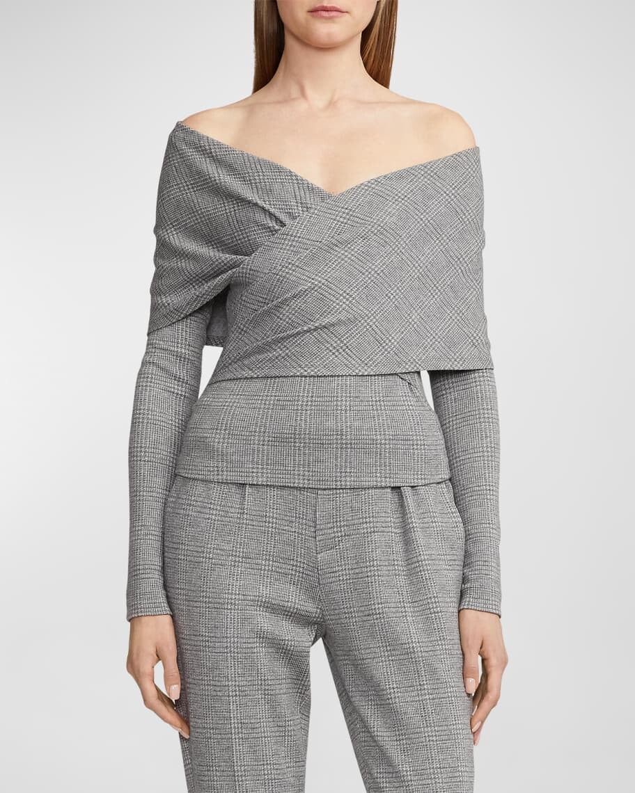 

Шерстяной топ в клетку с открытыми плечами Wayde Glen Ralph Lauren Collection
