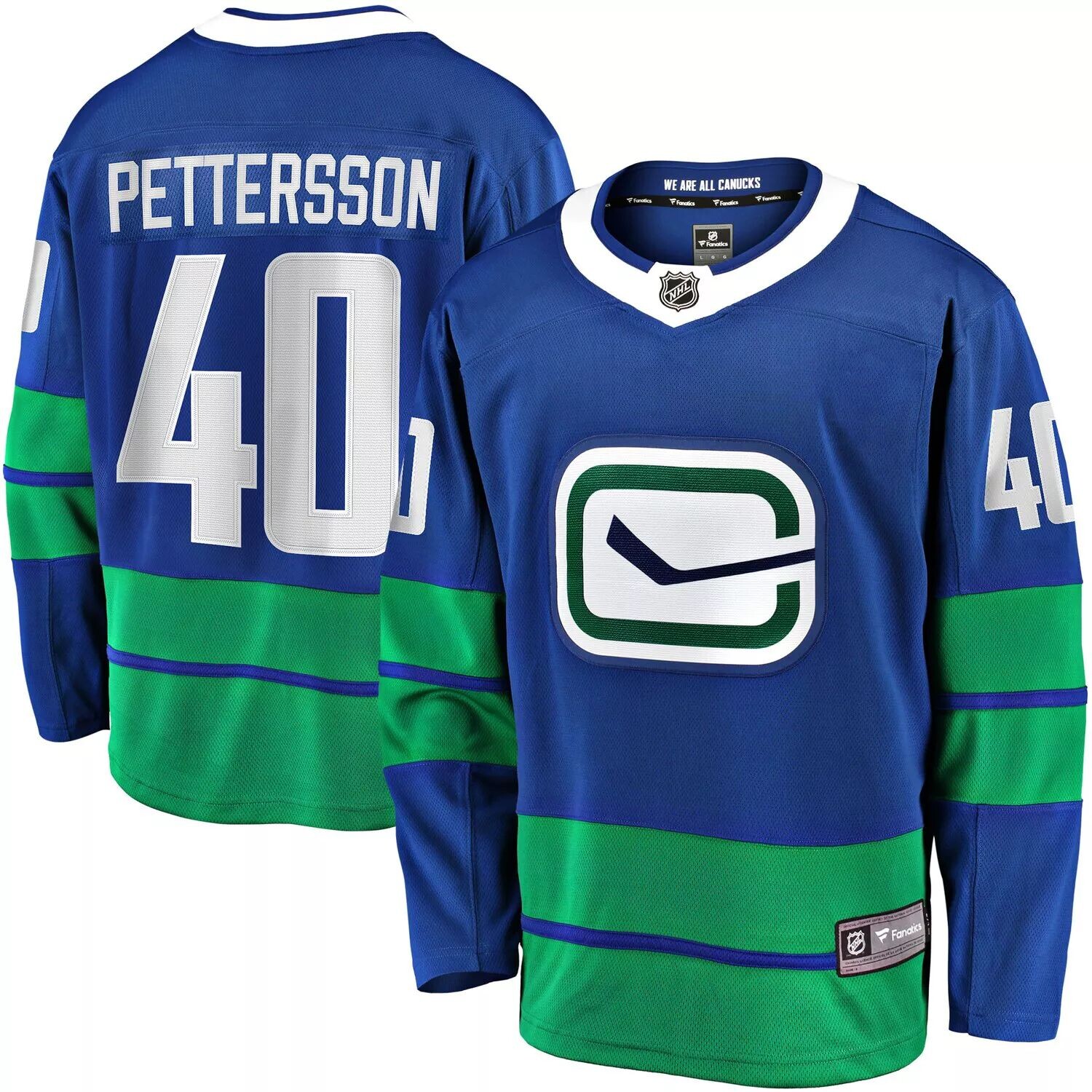 

Мужская футболка Fanatics с логотипом Elias Pettersson Royal Vancouver Canucks 2019/20, альтернативная футболка отколовшегося игрока Premier Premier