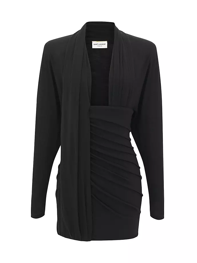 Драпированное платье из шерстяного трикотажа Saint Laurent, черный