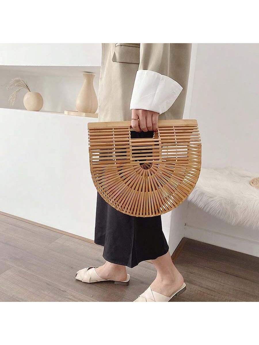 Бамбуковая полукруглая пляжная сумка ручной работы, желтый цена и фото