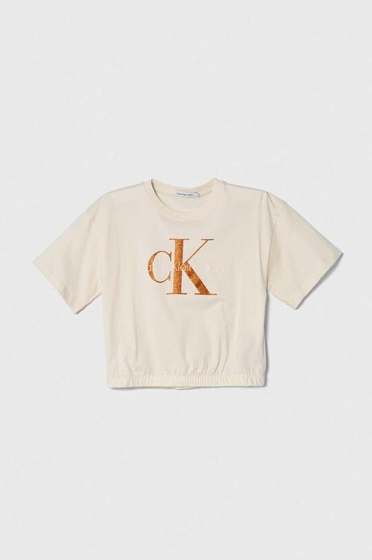 

Детская хлопковая футболка Calvin Klein Jeans, бежевый
