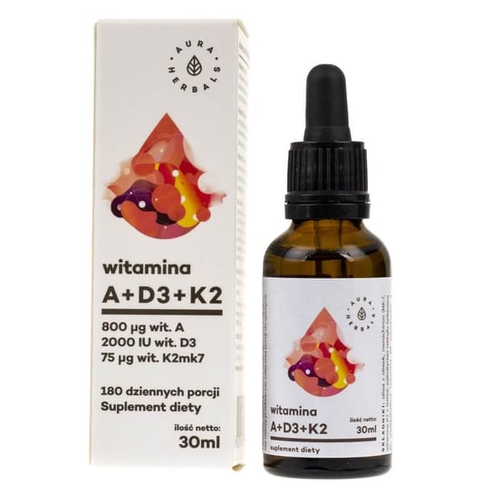 Aura Herbals, Витамин А+D3 (2000МЕ)+К2мк7, 30 мл