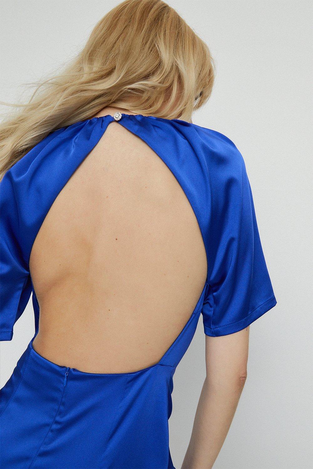 Платье миди с вырезом на спине Warehouse, синий цена и фото