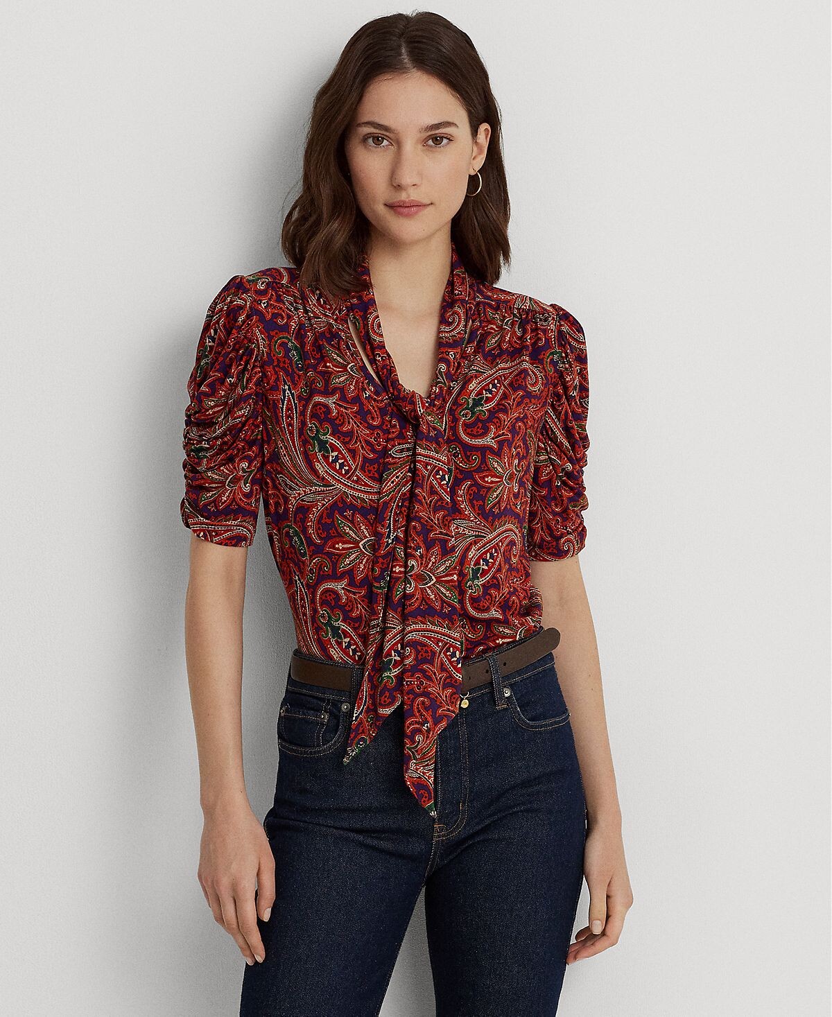 

топ с пышными рукавами и завязывающимся воротником Lauren Ralph Lauren
