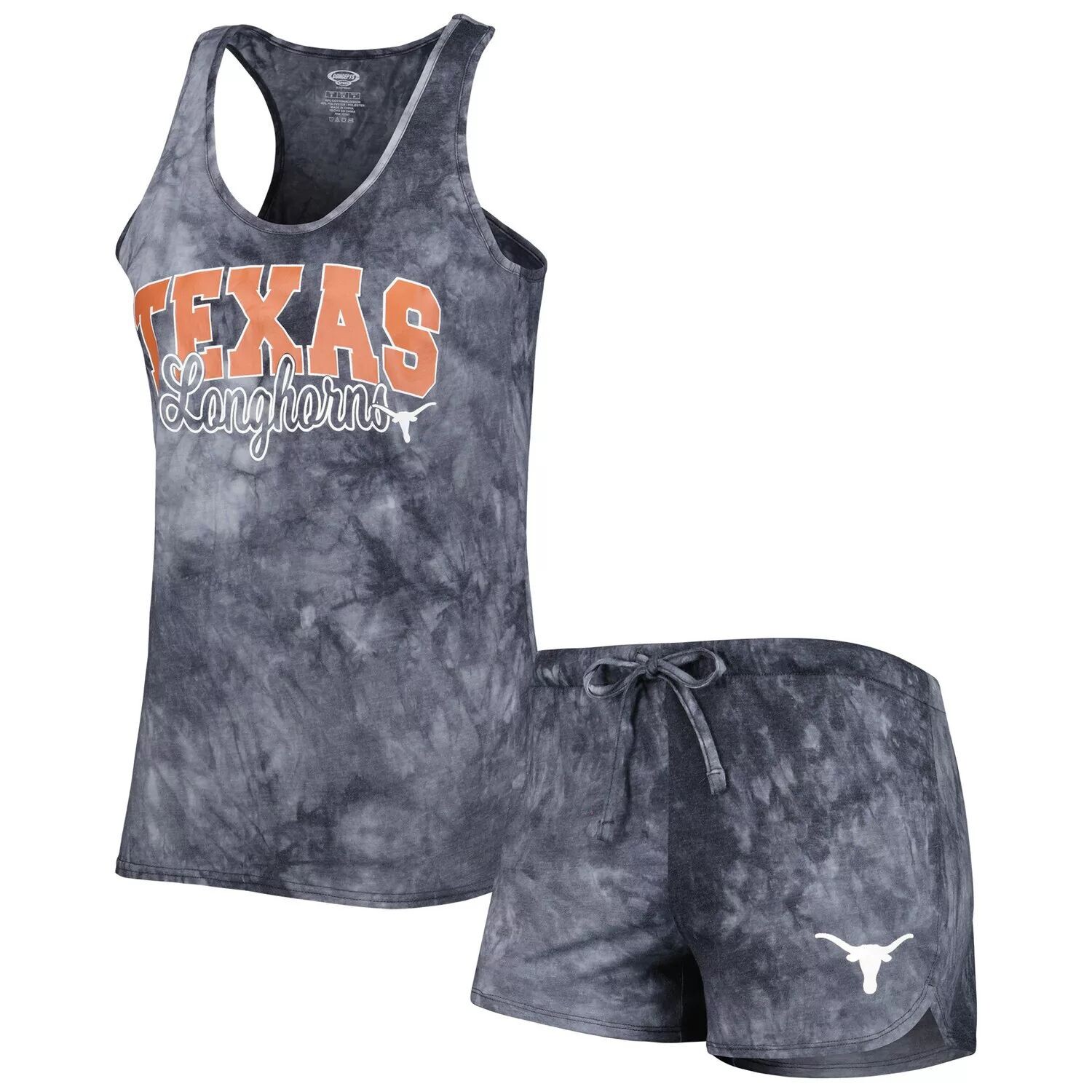 

Женский комплект для сна с майкой и шортами Concepts Sport Charcoal Texas Longhorns Billboard Tie Dye