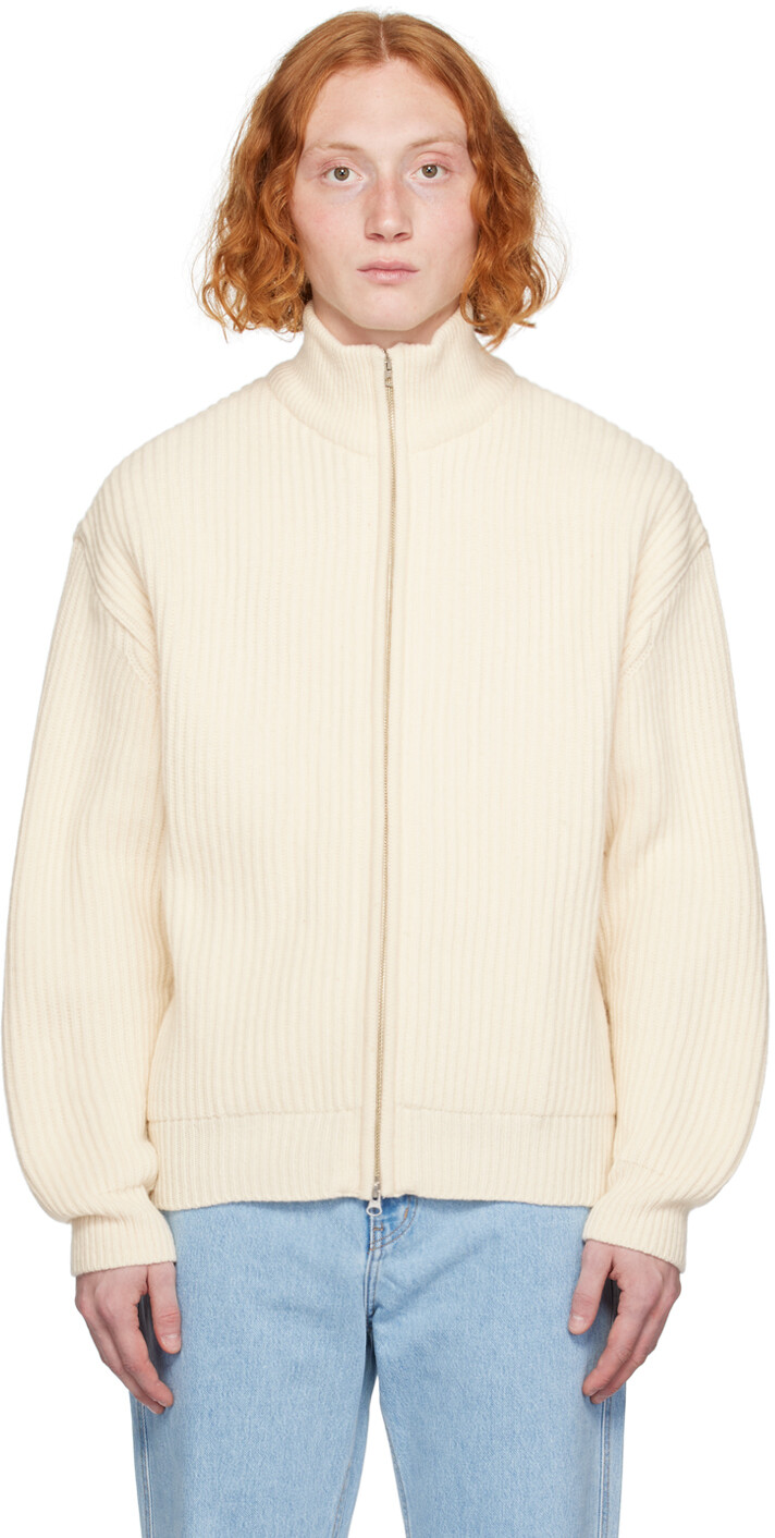 

AMOMENTO Off-White Свитер на молнии с полной иглой