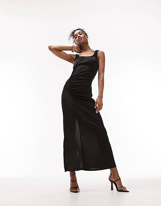 

Черное облегающее платье из джерси со сборками Topshop, Черный