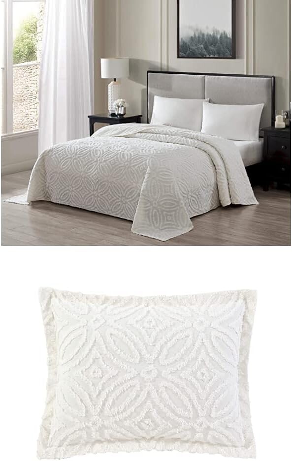 

Beatrice Home Fashions Обручальное кольцо Покрывало из синели, полное, цвет слоновой кости + 2 наволочки для обручальных колец из синели, стандарт, цвет слоновой кости, Ivory