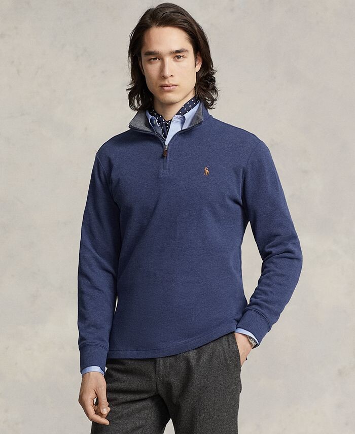

Мужской хлопковый пуловер в рубчик с молнией на четверть Polo Ralph Lauren, цвет Spring Navy Htr/barcly Htr Int