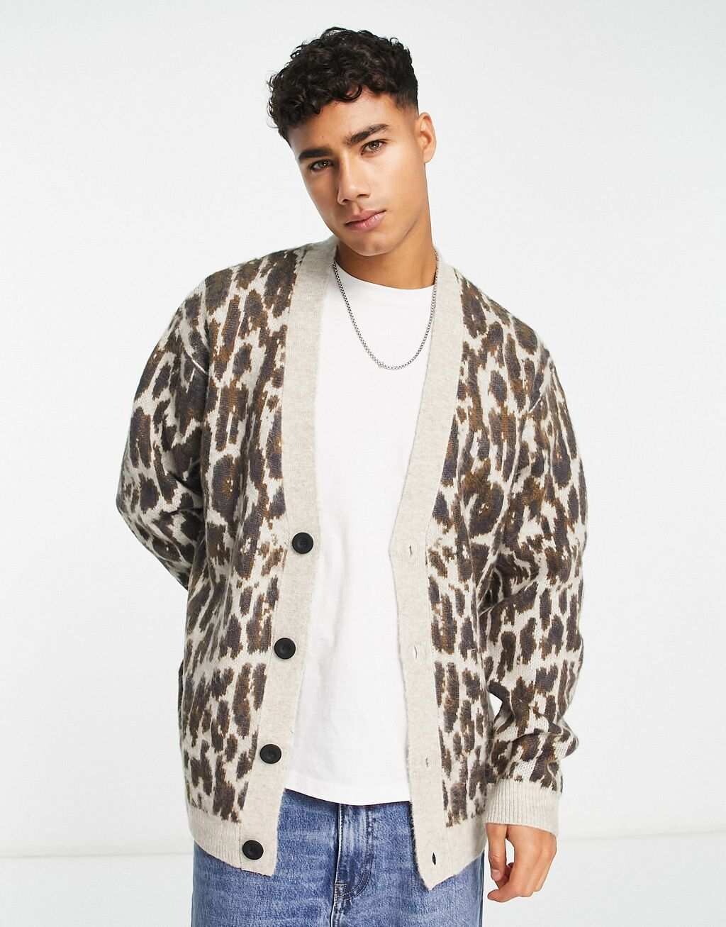 

Пышный вязаный кардиган с леопардовым принтом River Island, Коричневый