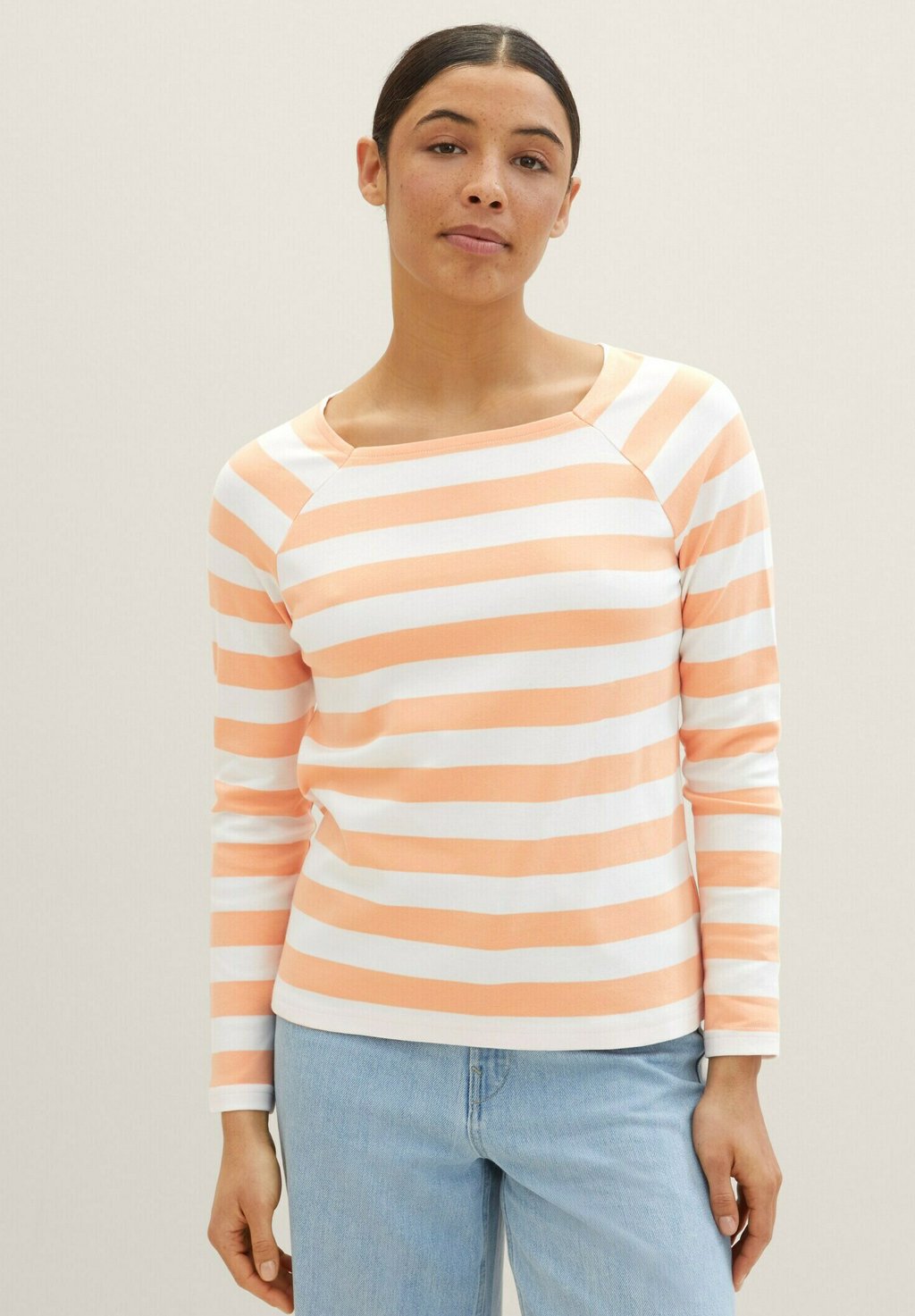 Рубашка с длинным рукавом TOM TAILOR, цвет peach offwhite bold stripe